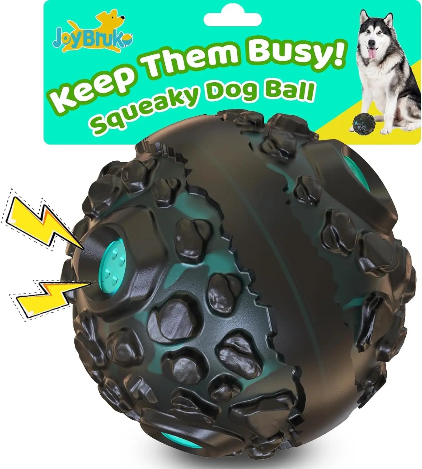 Giggle Dog Ball Toy for Aggressive Chewers Interactive Squeaky Rubber Ball Black Lake Blue