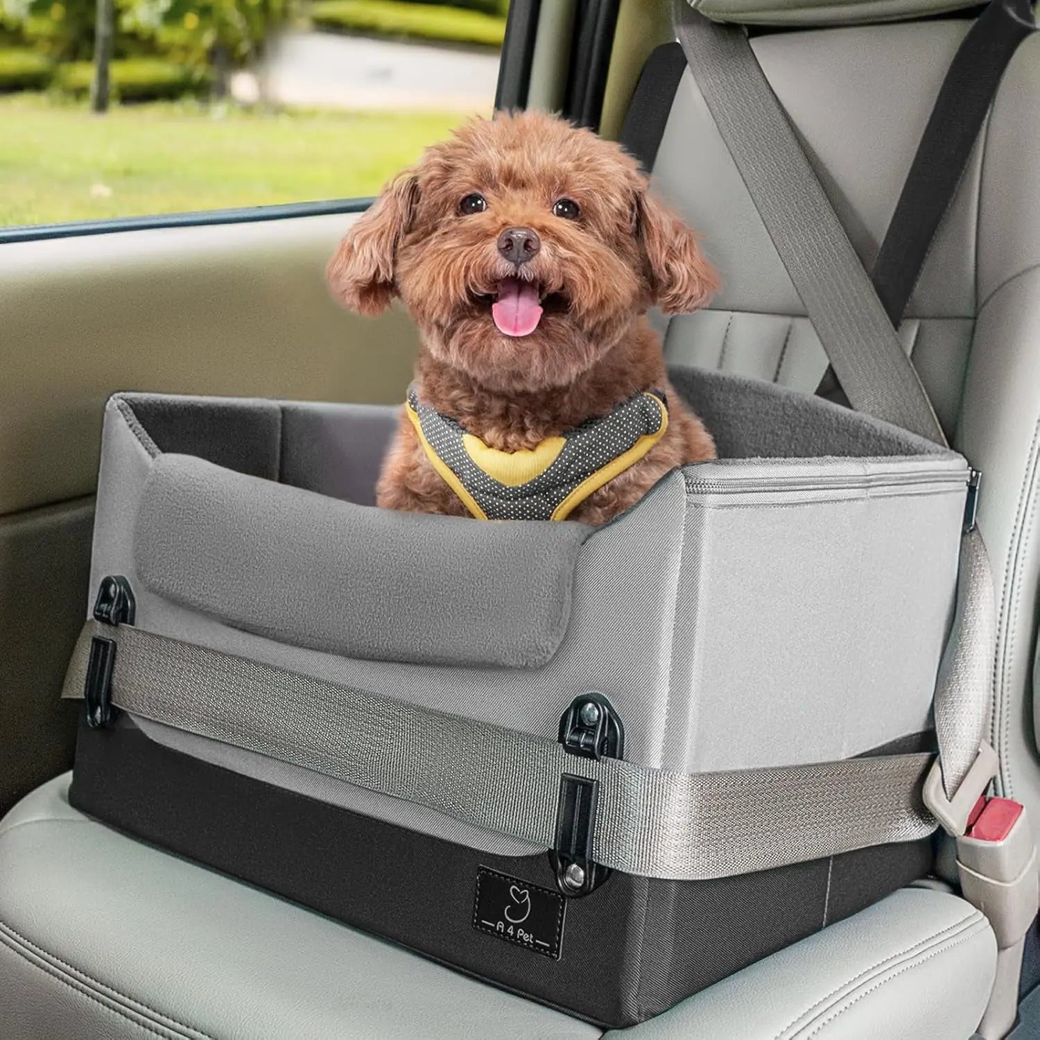 Dog Car Seat Booster for Small Dogs Under 25lbs, Travel Safety Seat with Leash Grey Small