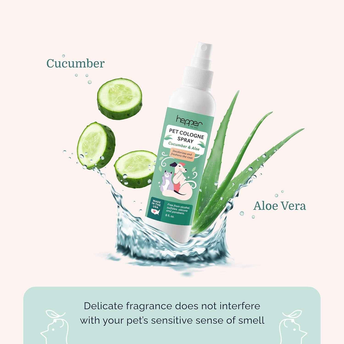 Dog Cat Cologne Spray Pet Deodorizer Fresh Aloe Cucumber Grooming Spray 8oz