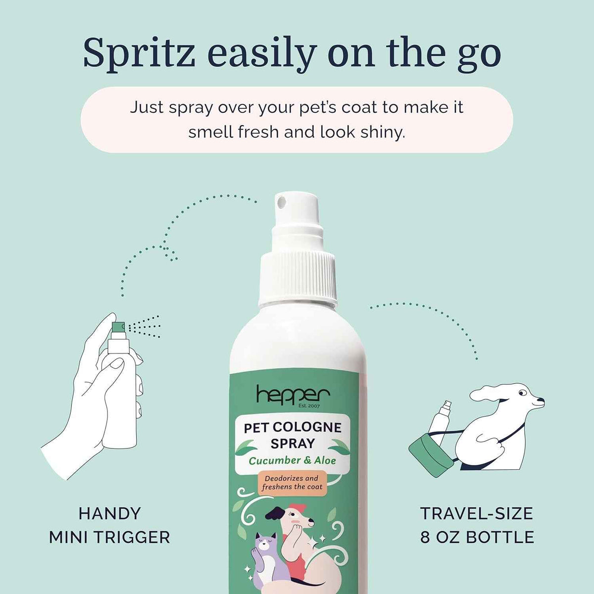 Dog Cat Cologne Spray Pet Deodorizer Fresh Aloe Cucumber Grooming Spray 8oz