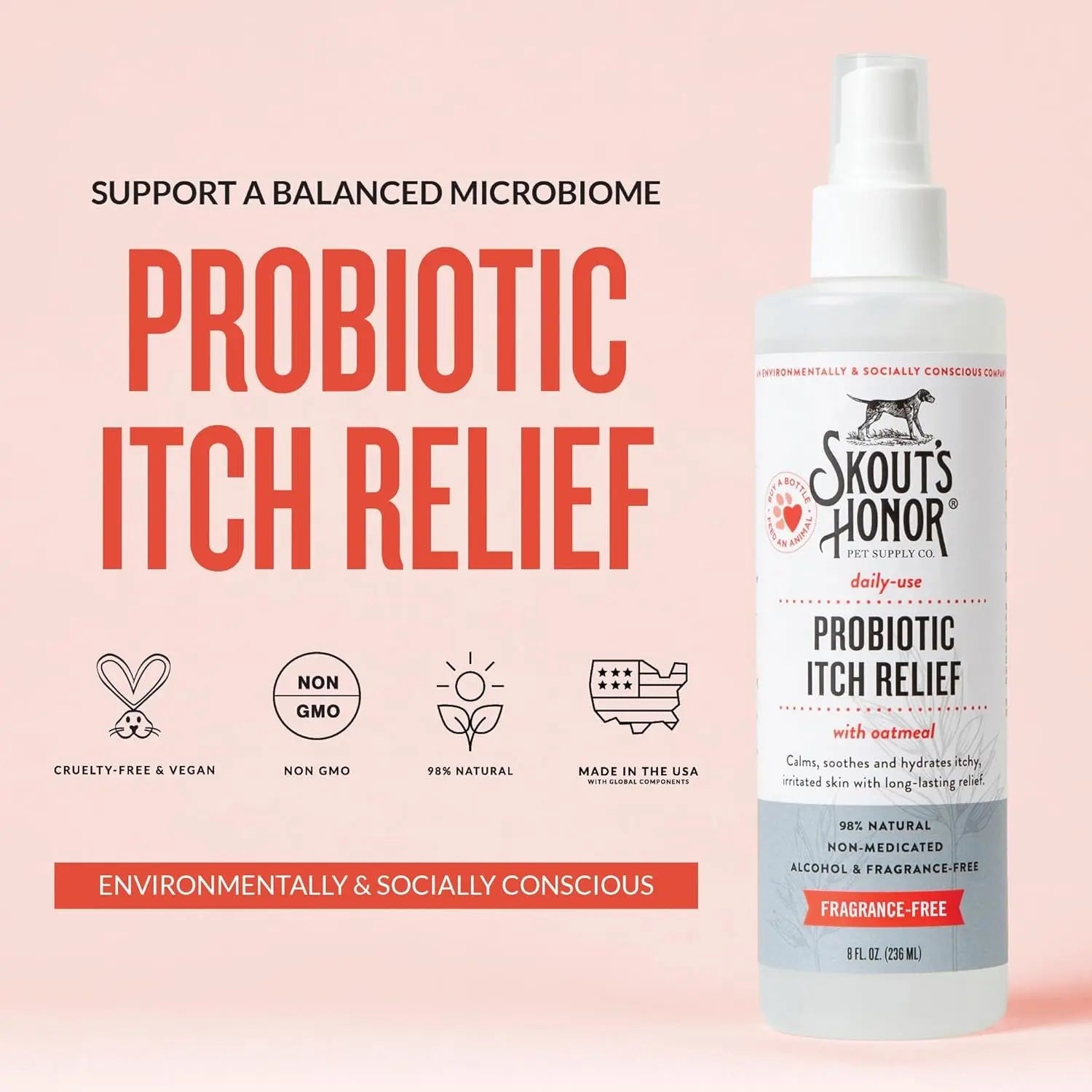 Dog Cat Probiotic Itch Relief Spray Natural Aloe Avocado Sensitive Skin