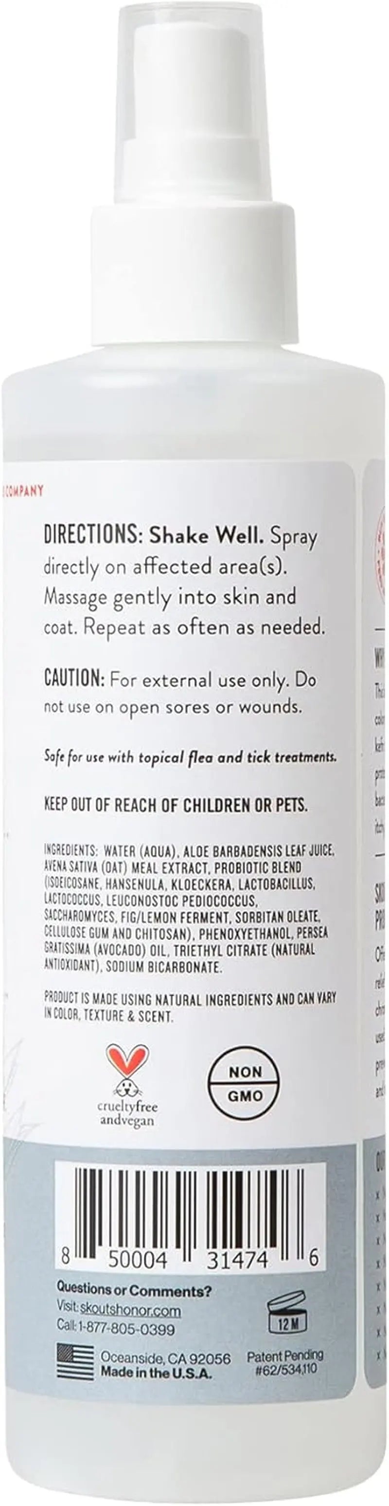 Dog Cat Probiotic Itch Relief Spray Natural Aloe Avocado Sensitive Skin