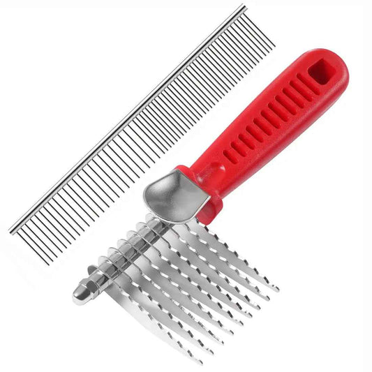 Dog Dematting Comb Stainless Steel Grooming Tool Comfort Grip