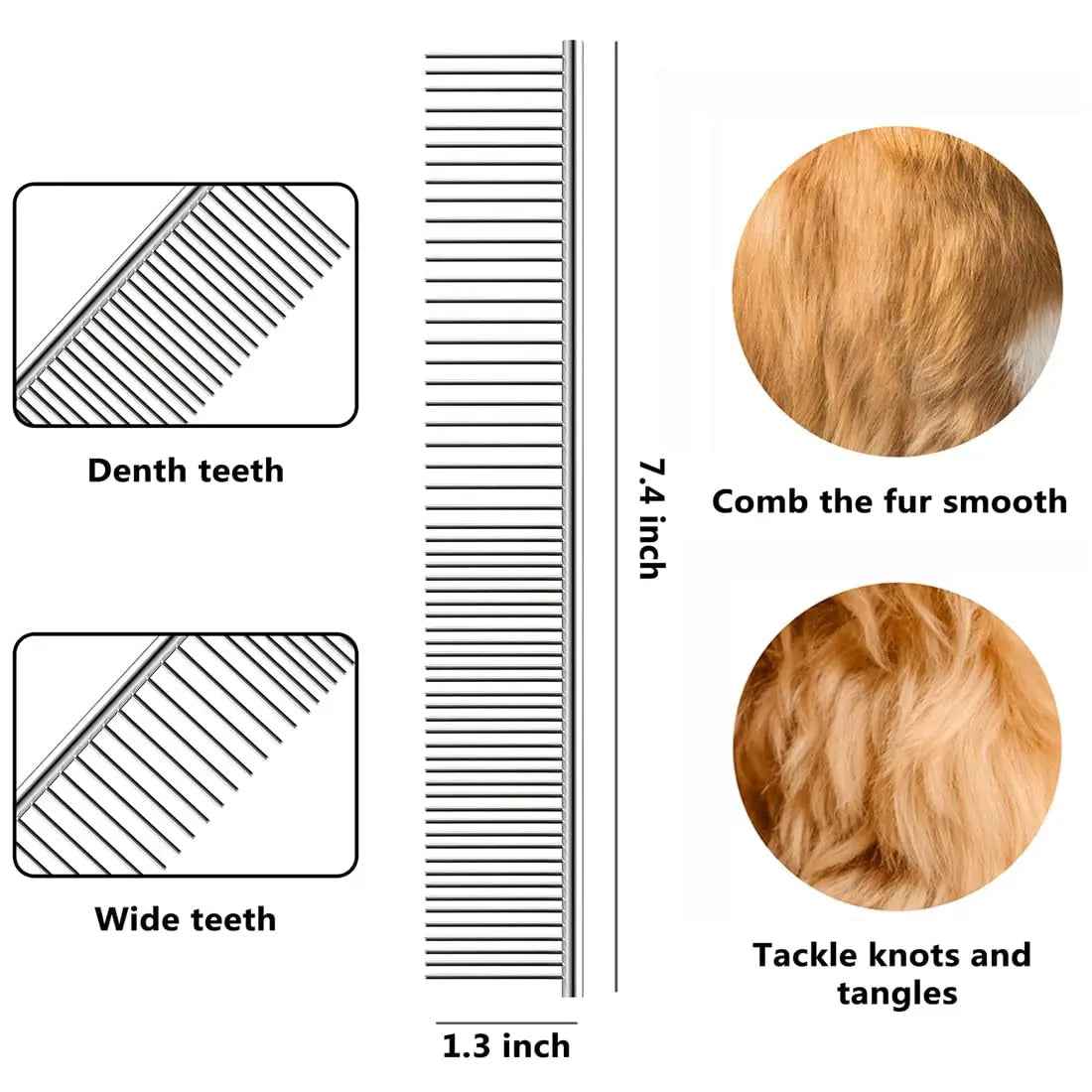 Dog Dematting Comb Stainless Steel Grooming Tool Comfort Grip