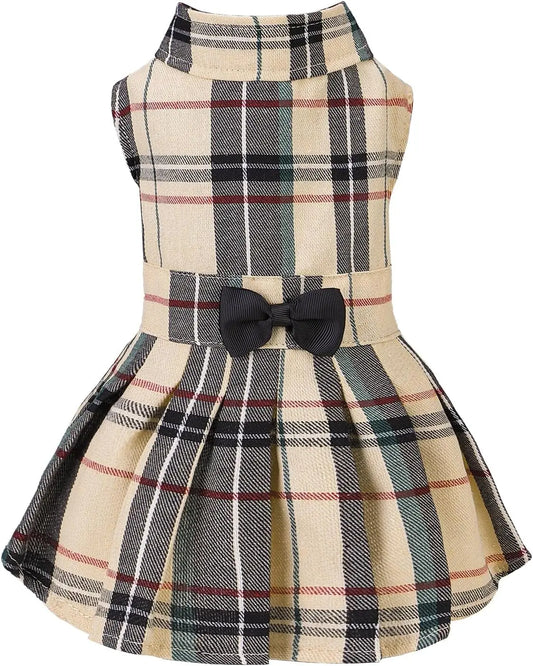 Dog Dress Cute Small Dog Outfit Cotton Puppy Clothes Breathable All Colors Beige(Classic Plaid)
