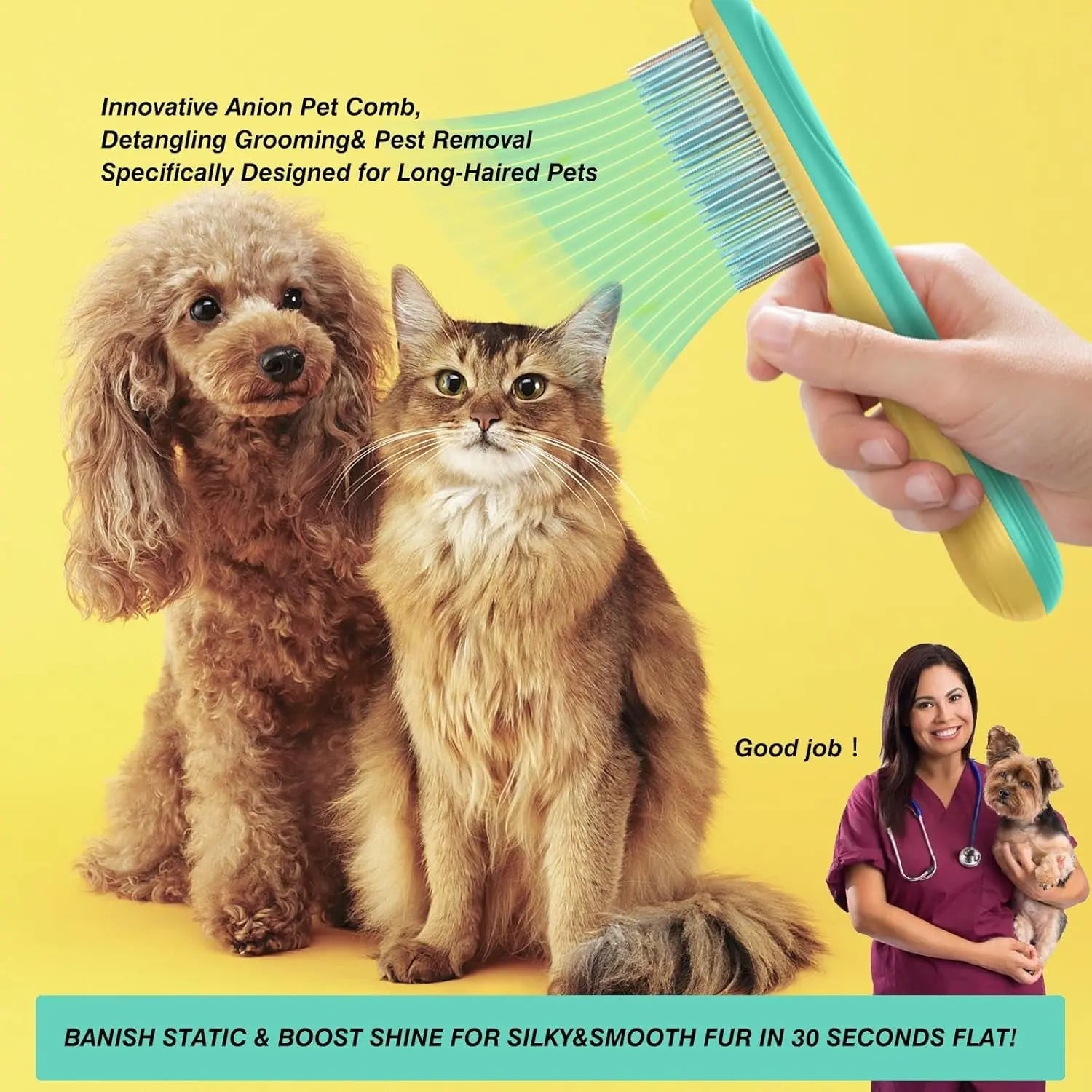 Dog Flea Comb Stainless Steel Detangling Grooming Tool Long Hair Pets