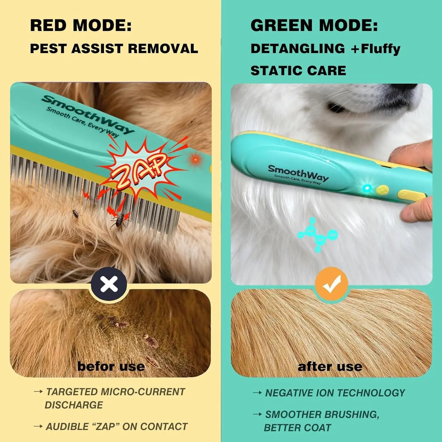 Dog Flea Comb Stainless Steel Detangling Grooming Tool Long Hair Pets