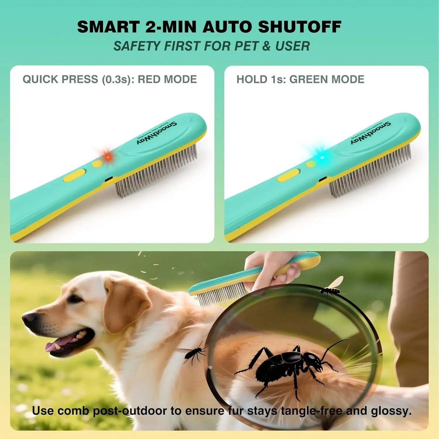 Dog Flea Comb Stainless Steel Detangling Grooming Tool Long Hair Pets