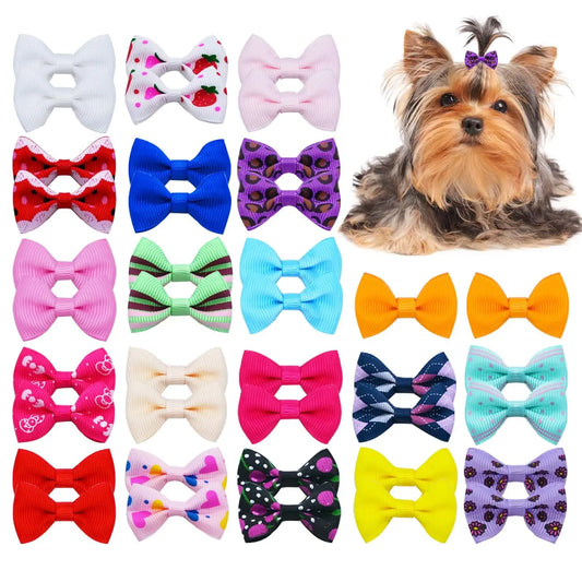 Dog Hair Bows Clips 40PCS Colorful Ribbon Accessories Small Dogs Grooming 40Pcs-Clips-1.5Inch