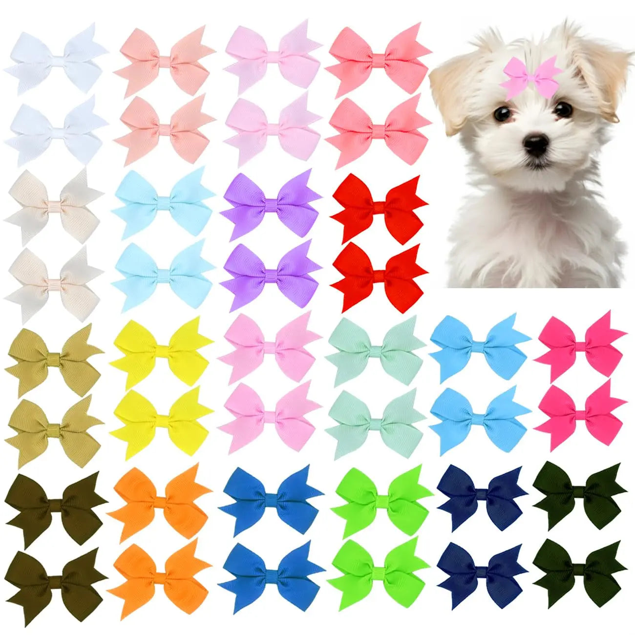 Dog Hair Bows Clips 40PCS Colorful Ribbon Accessories Small Dogs Grooming 40Pcs-Clips-2Inch