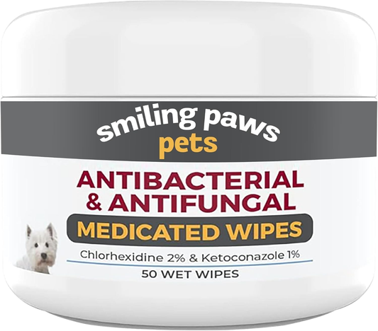 Dog Medicated Wipes Chlorhexidine Ketoconazole Antibacterial Antifungal Round 2.5" X 2.5"