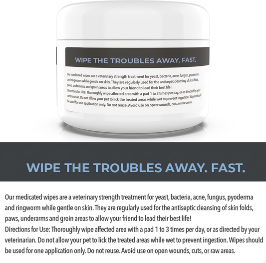 Dog Medicated Wipes Chlorhexidine Ketoconazole Antibacterial Antifungal