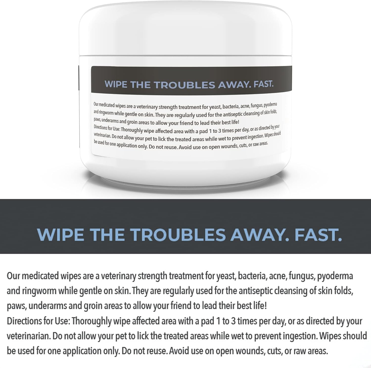 Dog Medicated Wipes Chlorhexidine Ketoconazole Antibacterial Antifungal