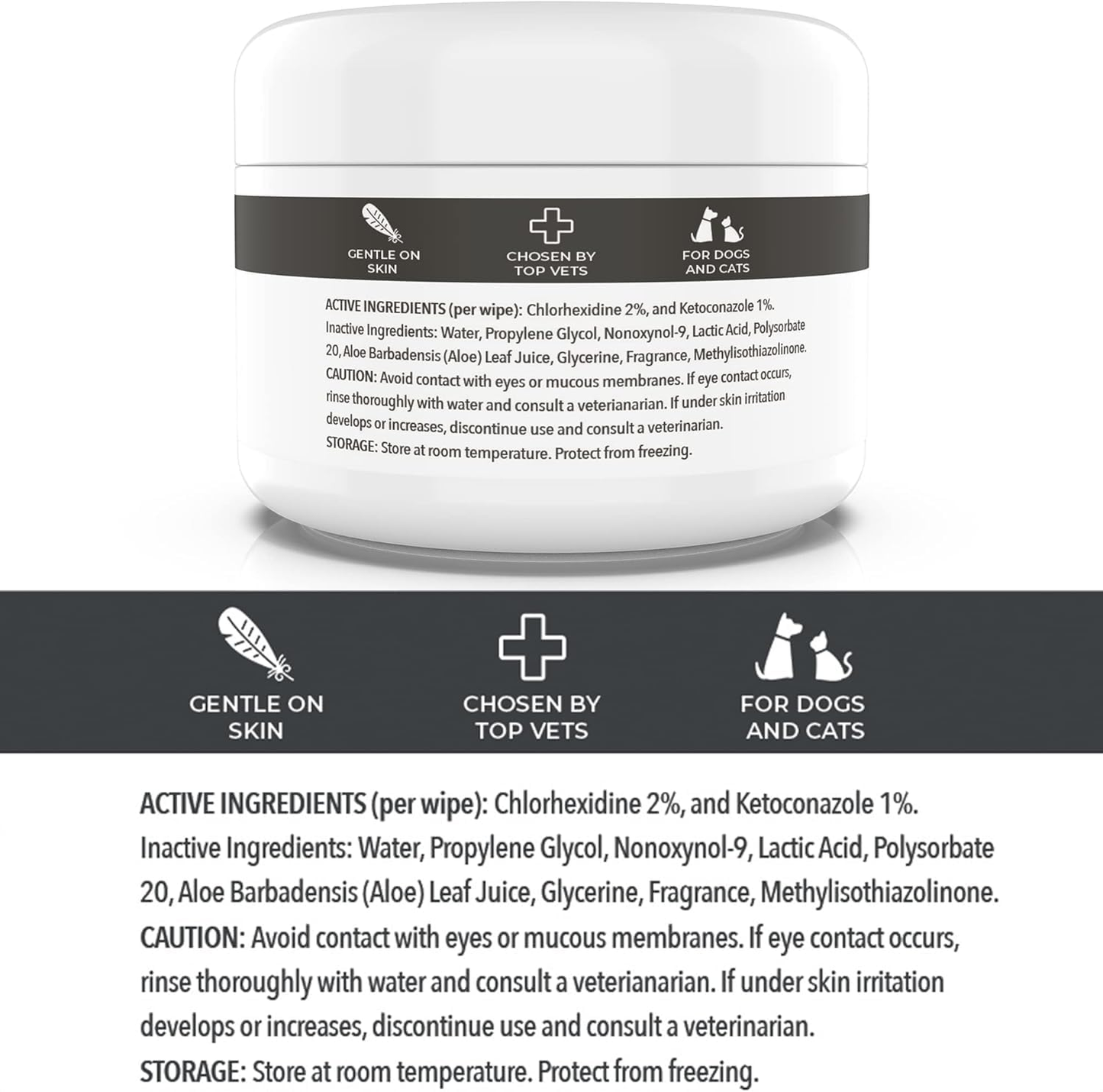 Dog Medicated Wipes Chlorhexidine Ketoconazole Antibacterial Antifungal