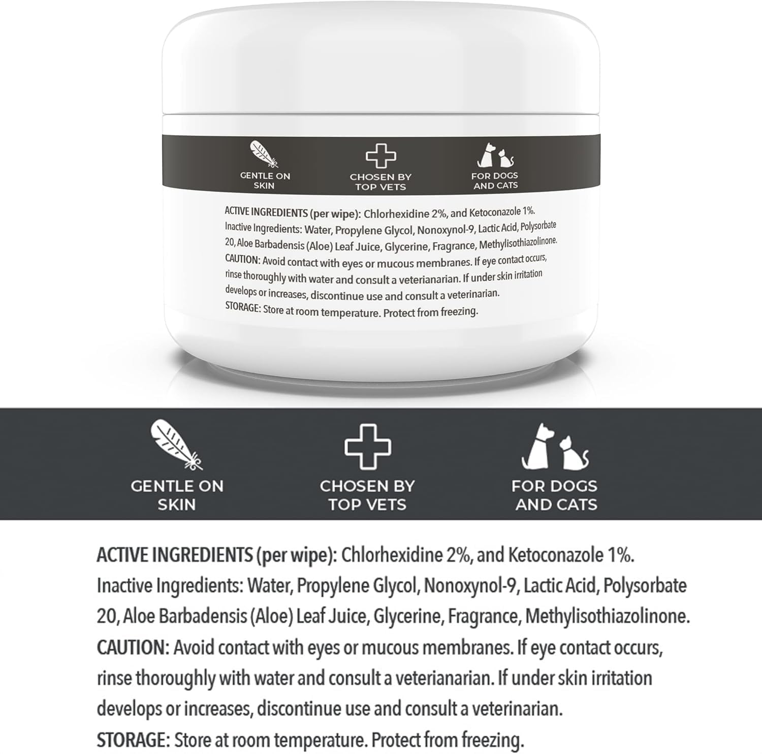 Dog Medicated Wipes Chlorhexidine Ketoconazole Antibacterial Antifungal