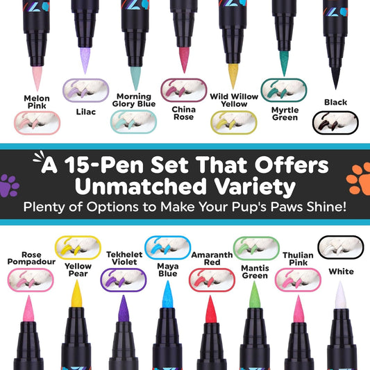 Dog Nail Polish Pens 15 Colors Quick Dry Pet Safe Cats Dogs