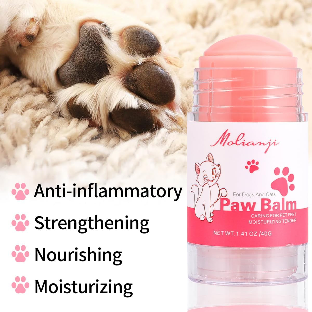 Dog Paw Nose Balm Stick 2 Pack Lick Safe Paw Wax Moisturizer 1.41oz