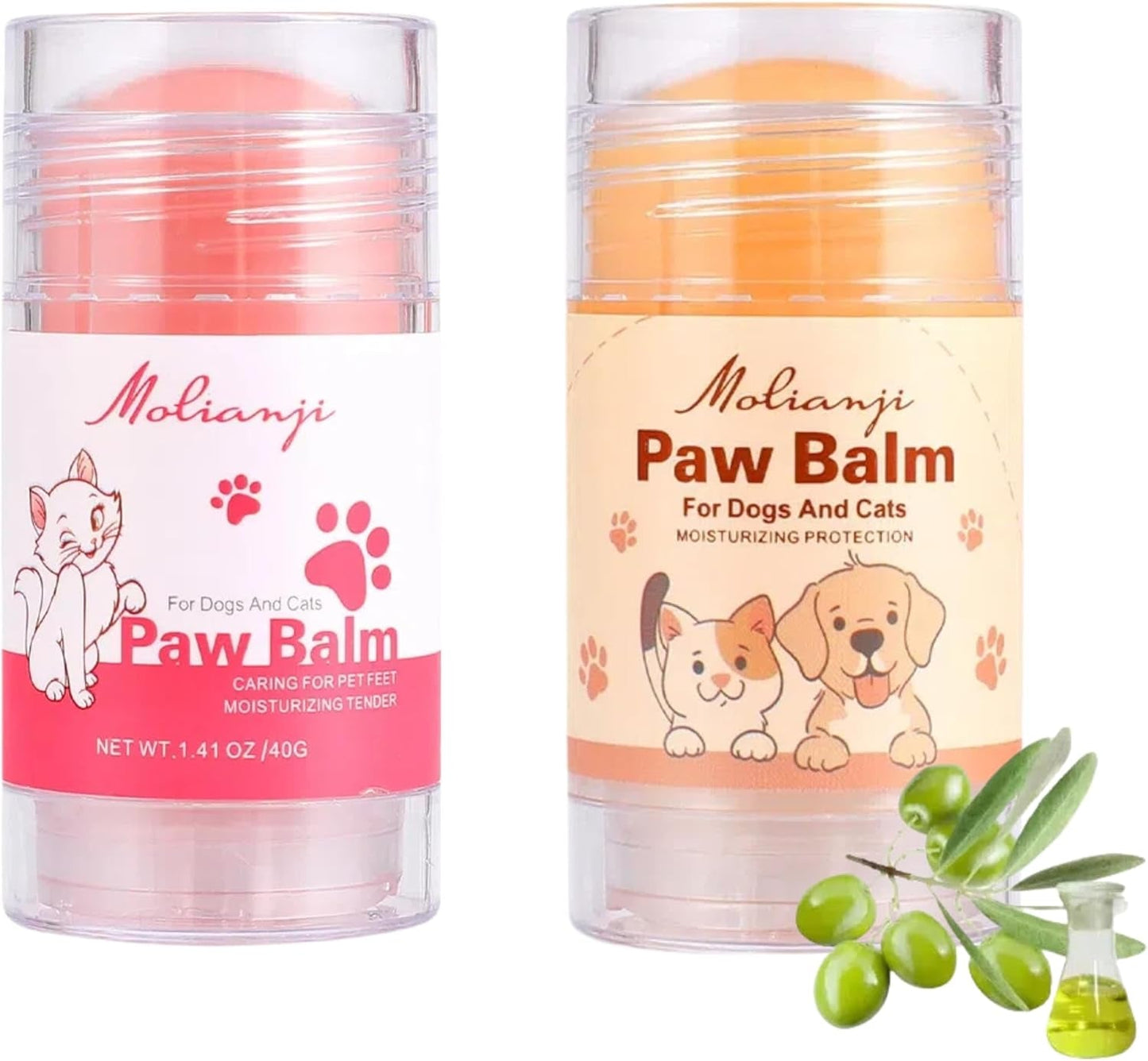 Dog Paw Nose Balm Stick 2 Pack Lick Safe Paw Wax Moisturizer 1.41oz Mixed Colors
