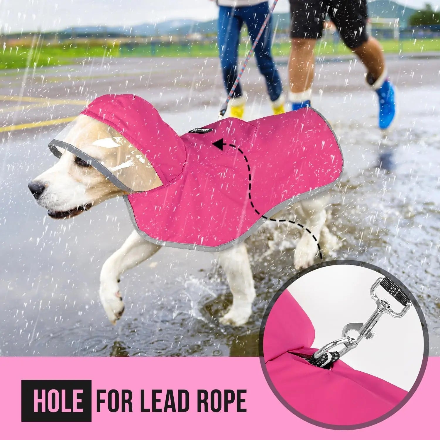 Dog Raincoat with Clear Hood Reflective Trim Adjustable XS–3XL in 3 colors