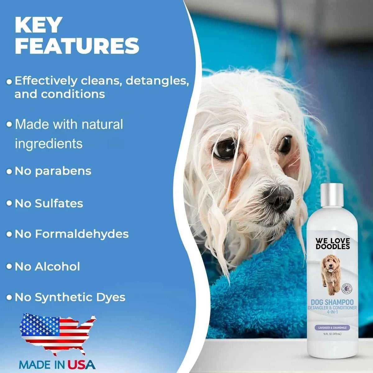 Dog Shampoo Conditioner for Goldendoodles & Doodles 4-in-1 16oz