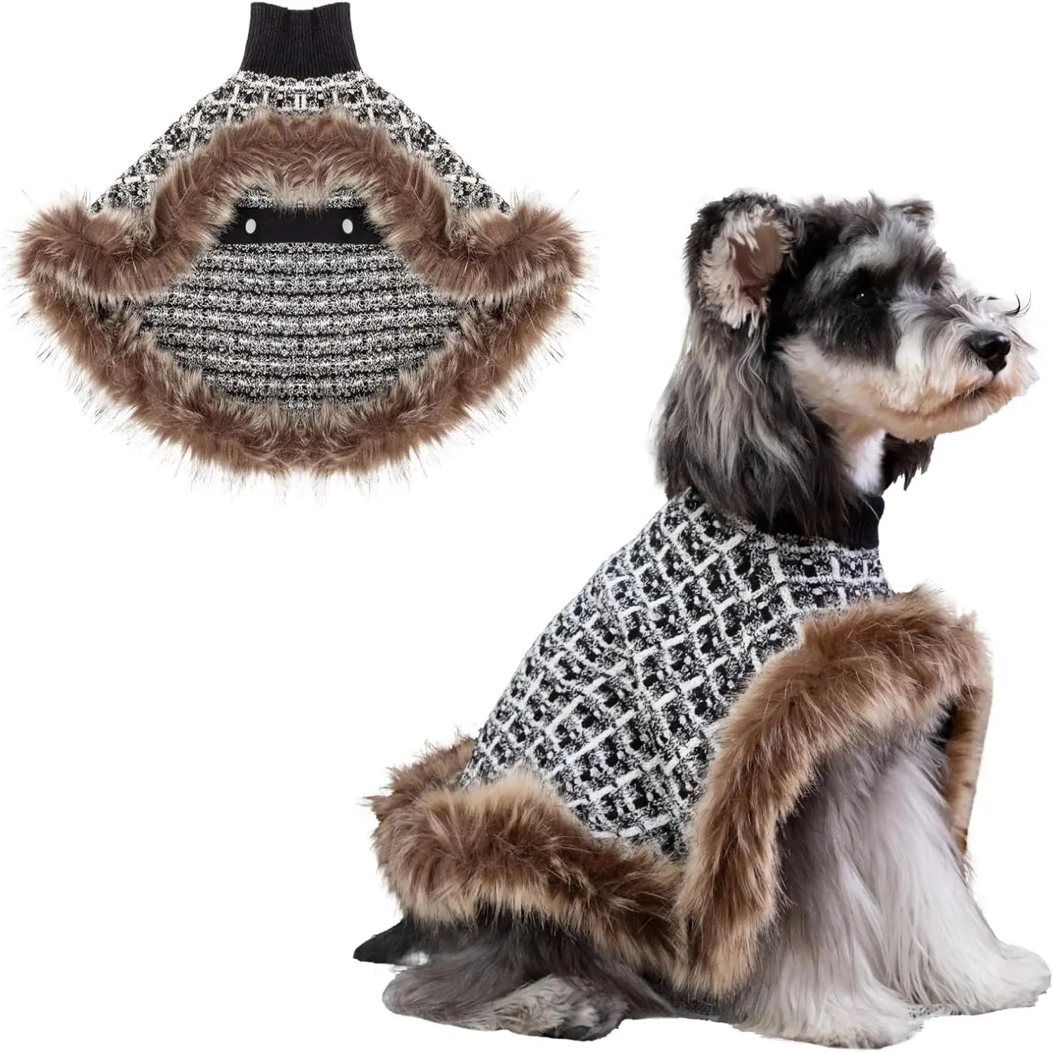Dog Sweater Cloak Turtleneck Knit Coat XS-XL Small Dogs Winter Warm Black