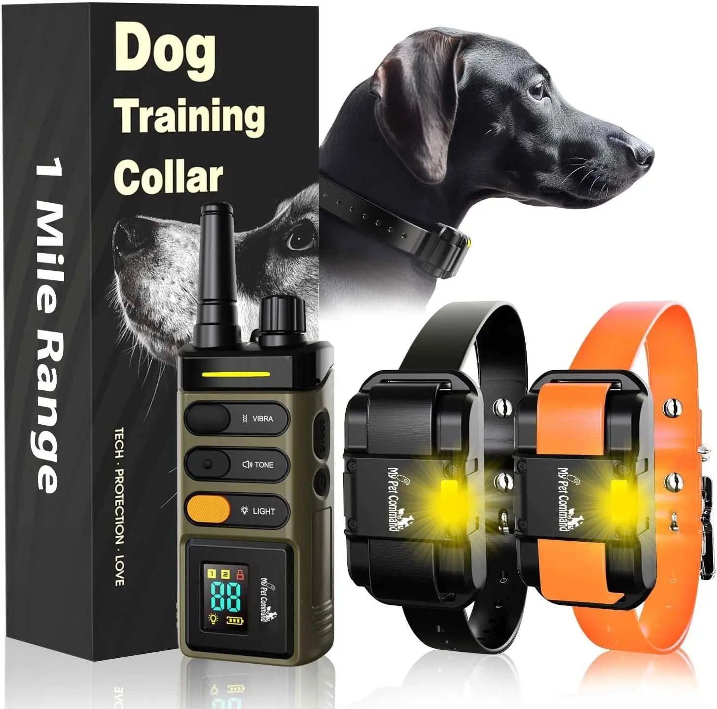 Dog Training Collar for up to 2 Dogs Remote Waterproof Rechargeable 1 Mile Range 2 Collar Kit With Remote