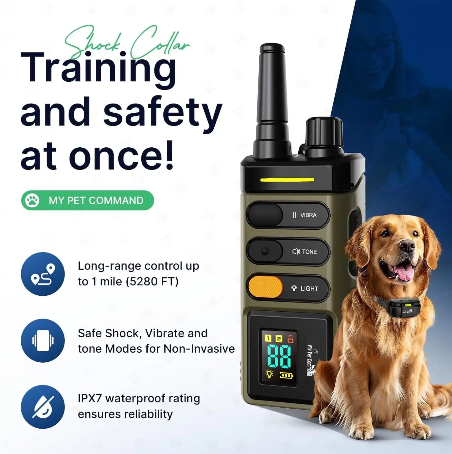 Dog Training Collar for up to 2 Dogs Remote Waterproof Rechargeable 1 Mile Range