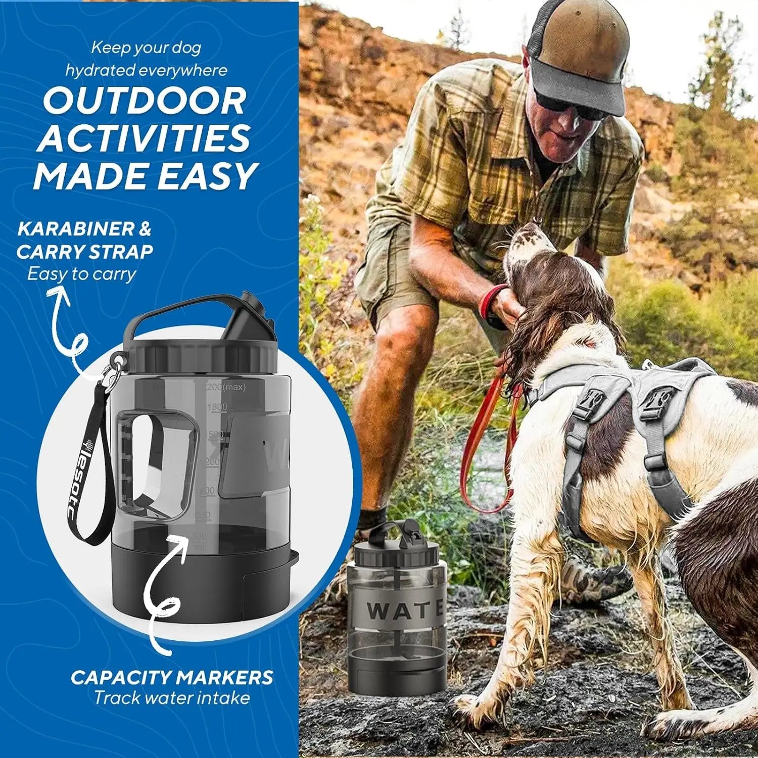 Portable Dog Travel Water Bottle Leak Proof Bowl for Hiking Large Dogs