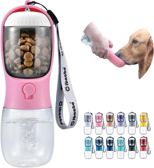 Dog Water & Food Bottle Portable 2in1 Dispenser Filter Leak Proof Travel Hiking 04 Pink 10Oz