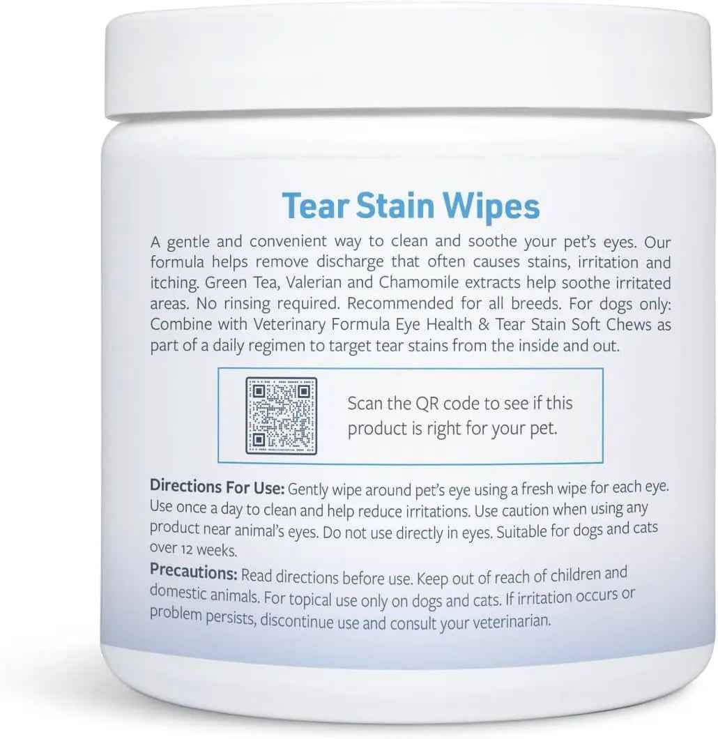 Dog & Cat Tear Stain Eye Wipes Fragrance Free Facial Cleaning 100 Ct