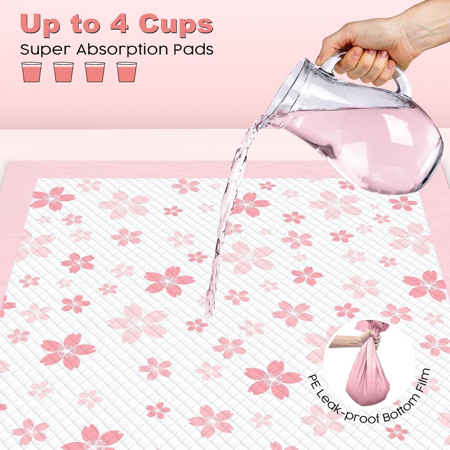 Dog & Small Pet Training Pads 22x22 Leak Proof Quick Dry 50 Count Pink