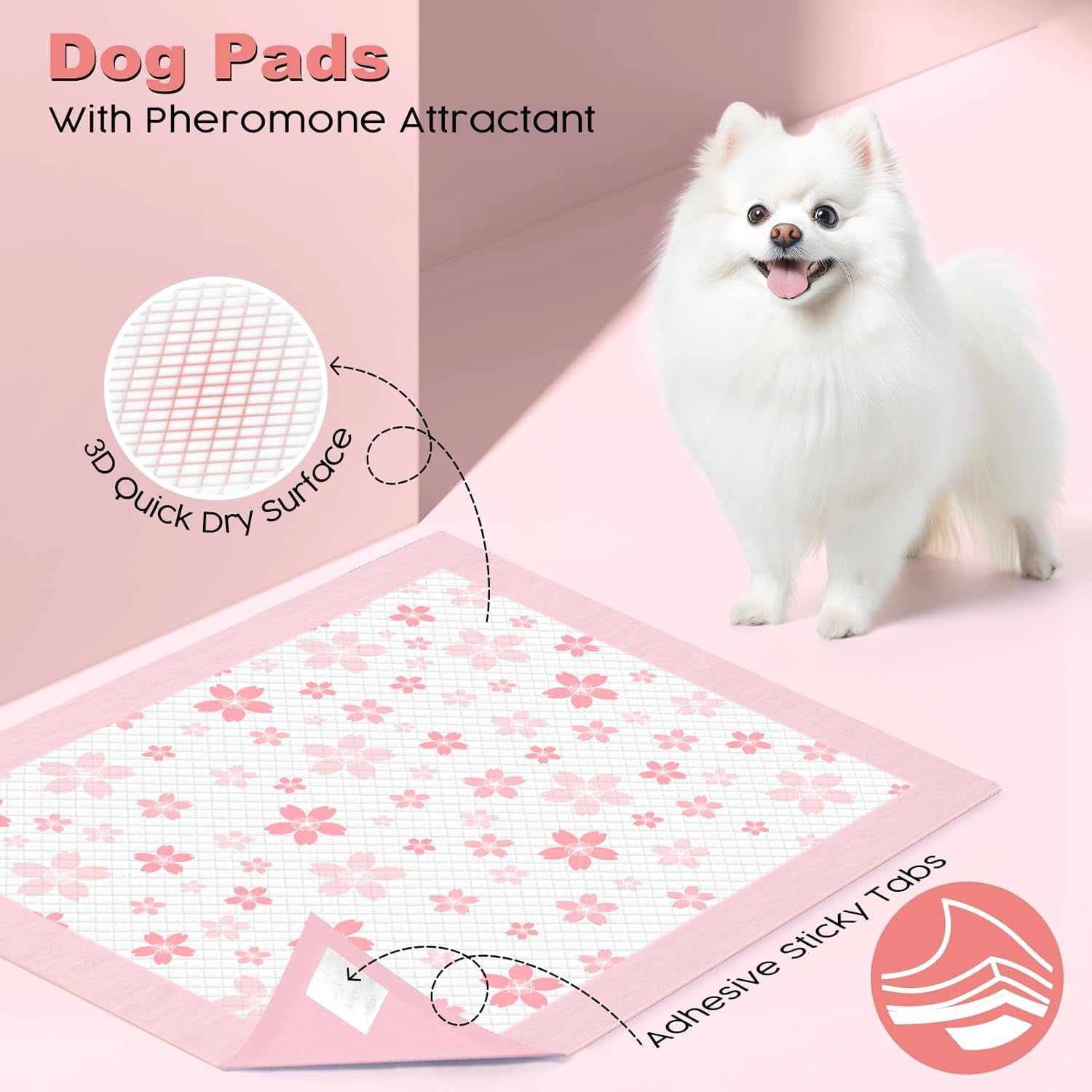 Dog & Small Pet Training Pads 22x22 Leak Proof Quick Dry 50 Count Pink