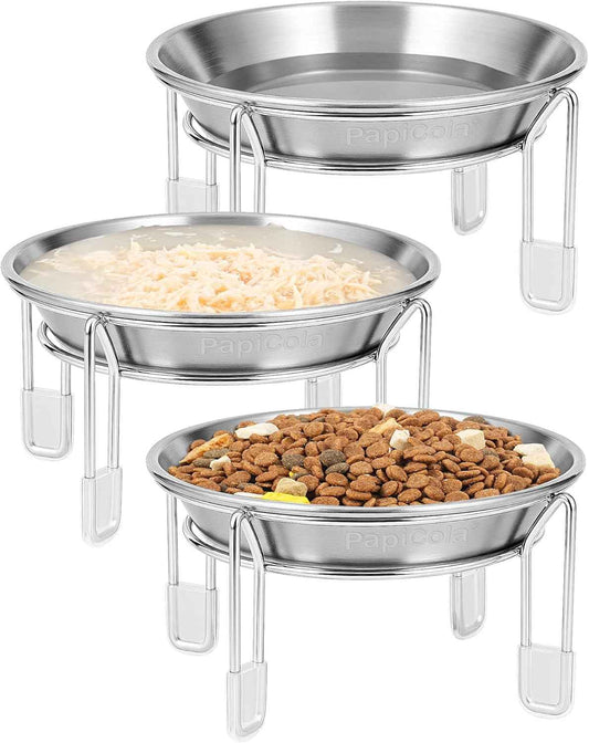 Elevated stainless steel cat bowls with raised anti vomit stand for small dogs, 2 to 3 pack