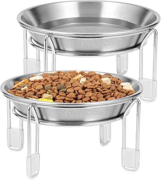 Elevated stainless steel cat bowls with raised anti vomit stand for small dogs, 2 to 3 pack