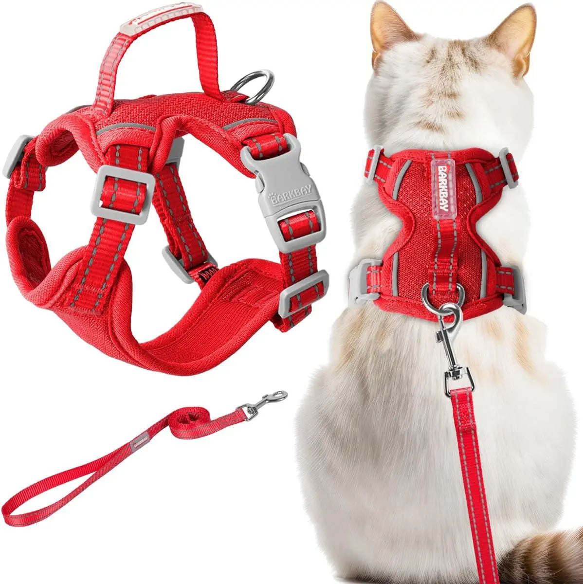 Escape Proof Cat Harness Leash Reflective Adjustable Vest Soft Breathable Red