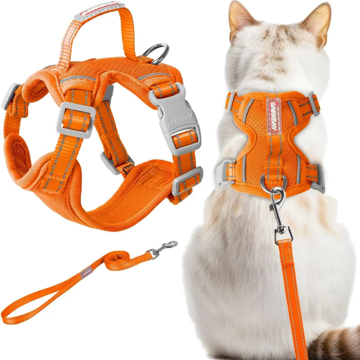 Escape Proof Cat Harness Leash Reflective Adjustable Vest Soft Breathable Orange