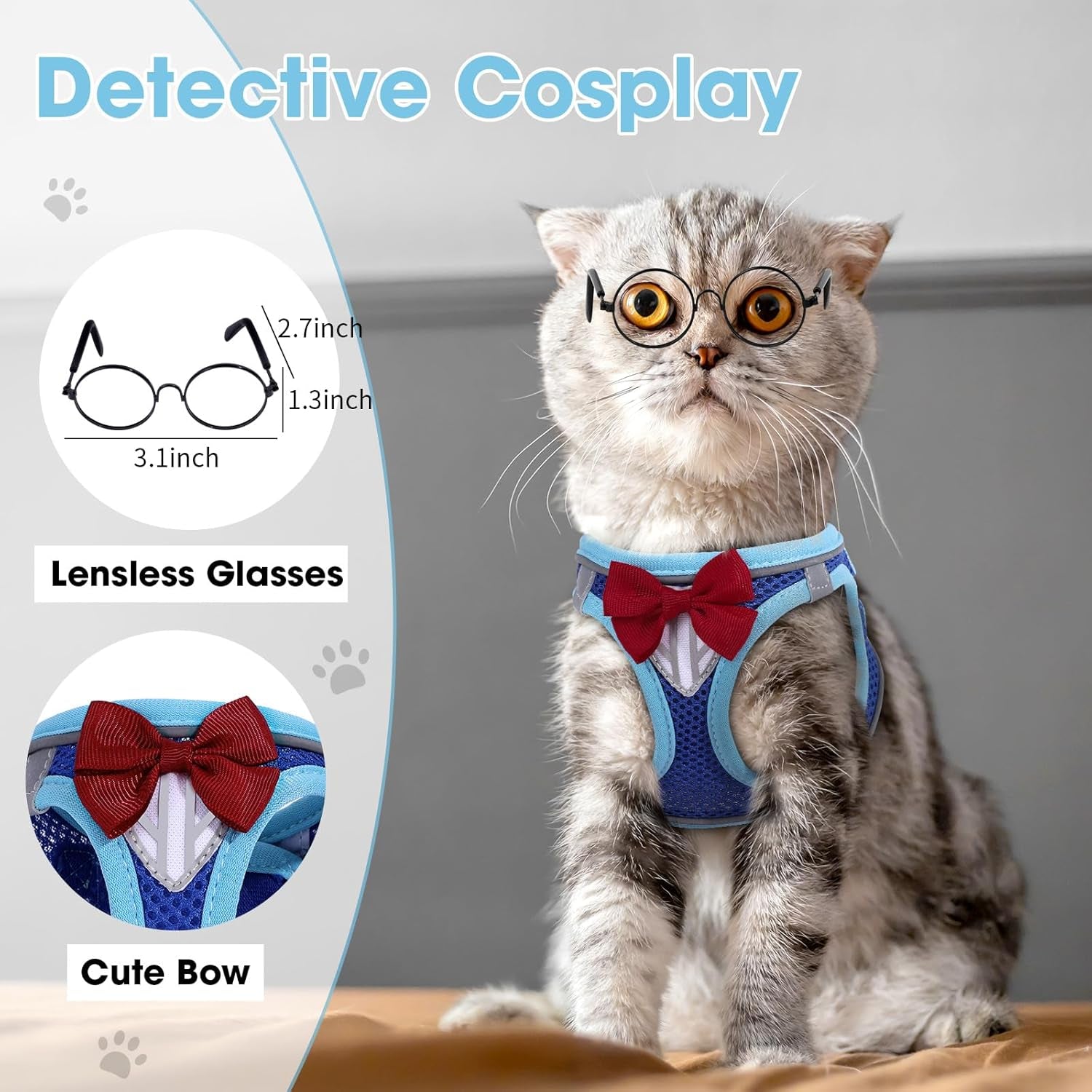 Escape Proof Cat Harness Leash Set Reflective Breathable Adjustable