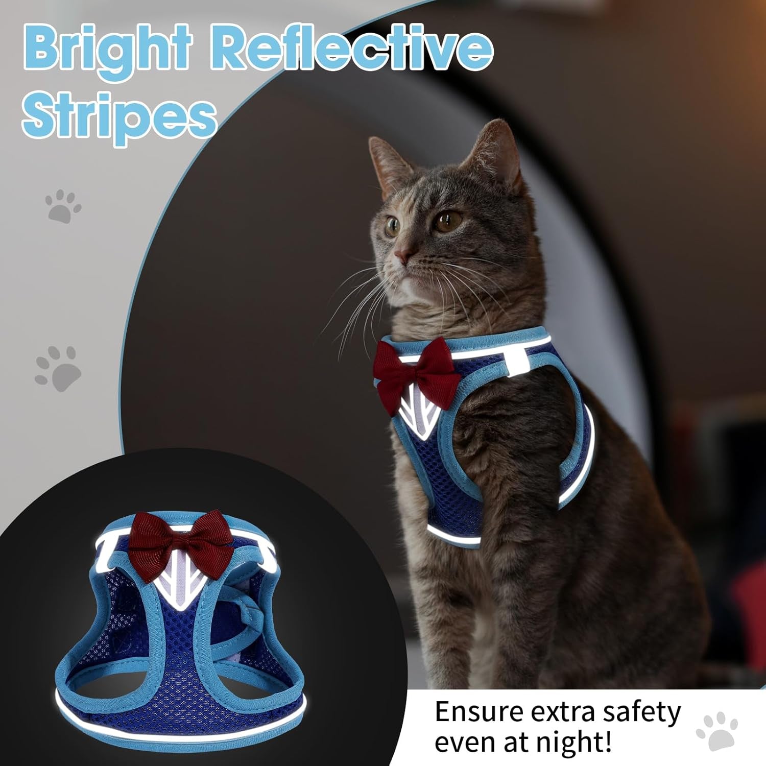 Escape Proof Cat Harness Leash Set Reflective Breathable Adjustable