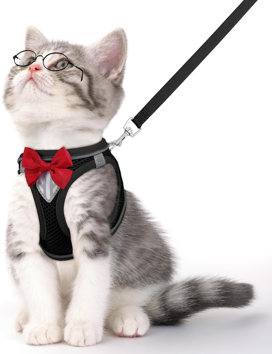 Escape Proof Cat Harness Leash Set Reflective Breathable Adjustable Black