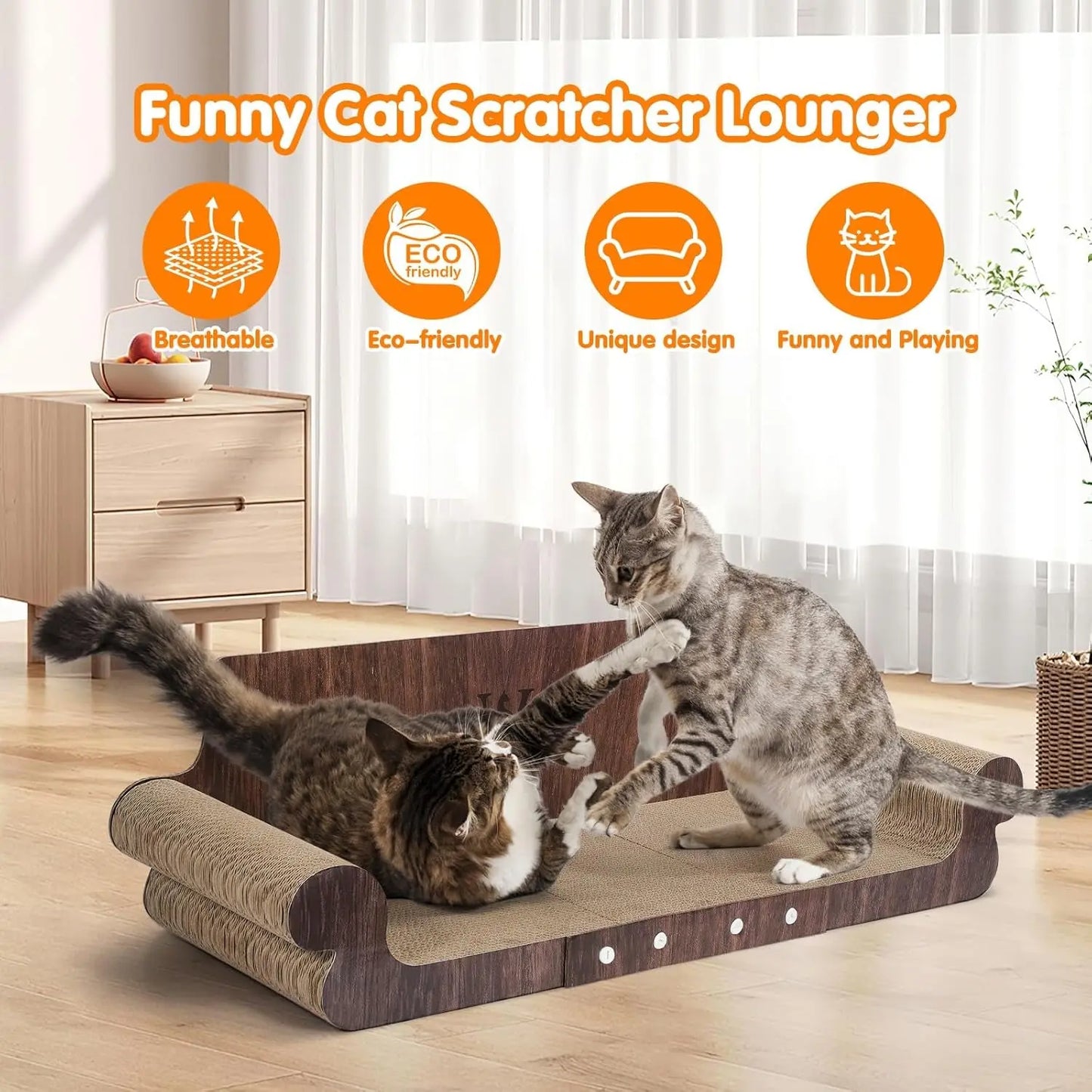 Extra Large Cat Scratcher Bed, 32” Cardboard Cat Couch & Lounger