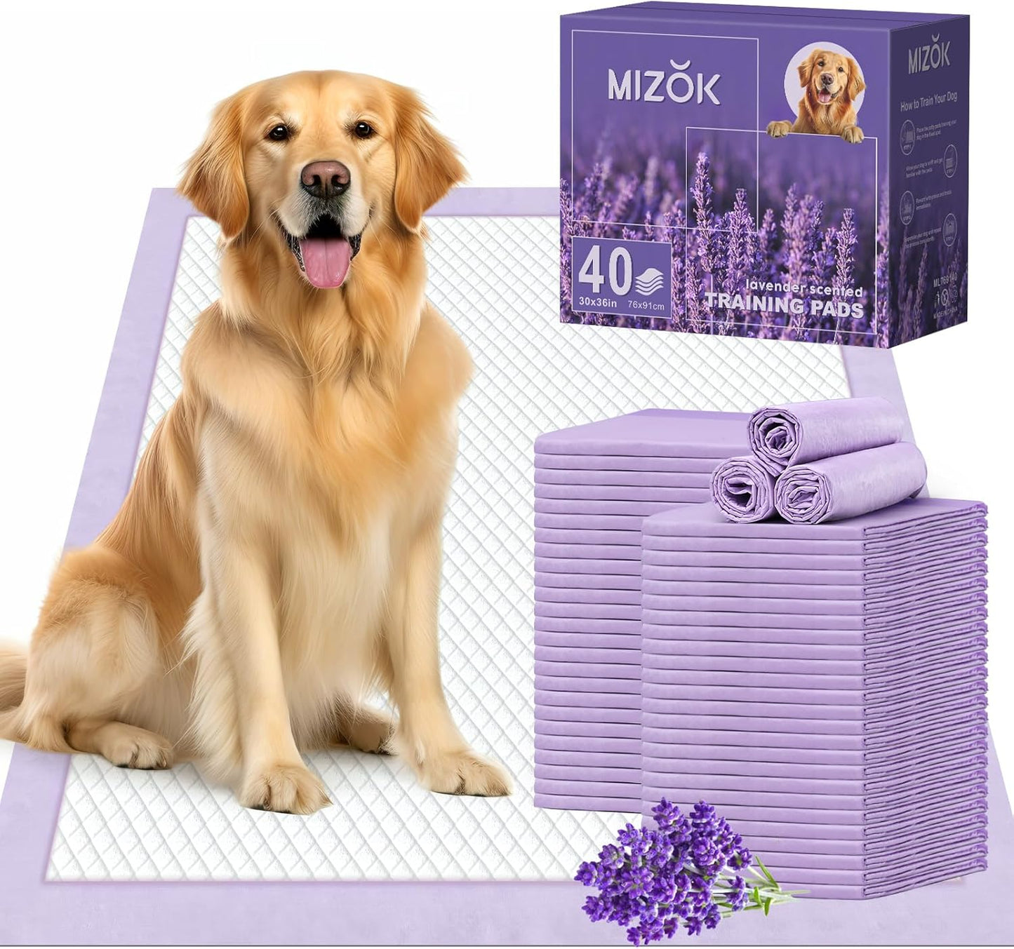 Extra Large Dog Pee Pads 28x34 Lavender Scent Leak Proof 8 Cup 40 Count X-Large 30"X36“ 40 Counts