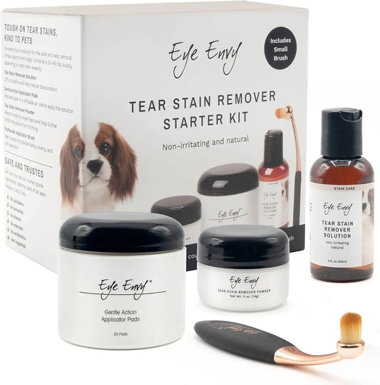 Eye Envy Dog Tear Stain Remover Kit w Brush Pads Powder 30–45 Day 1 Kit with brush