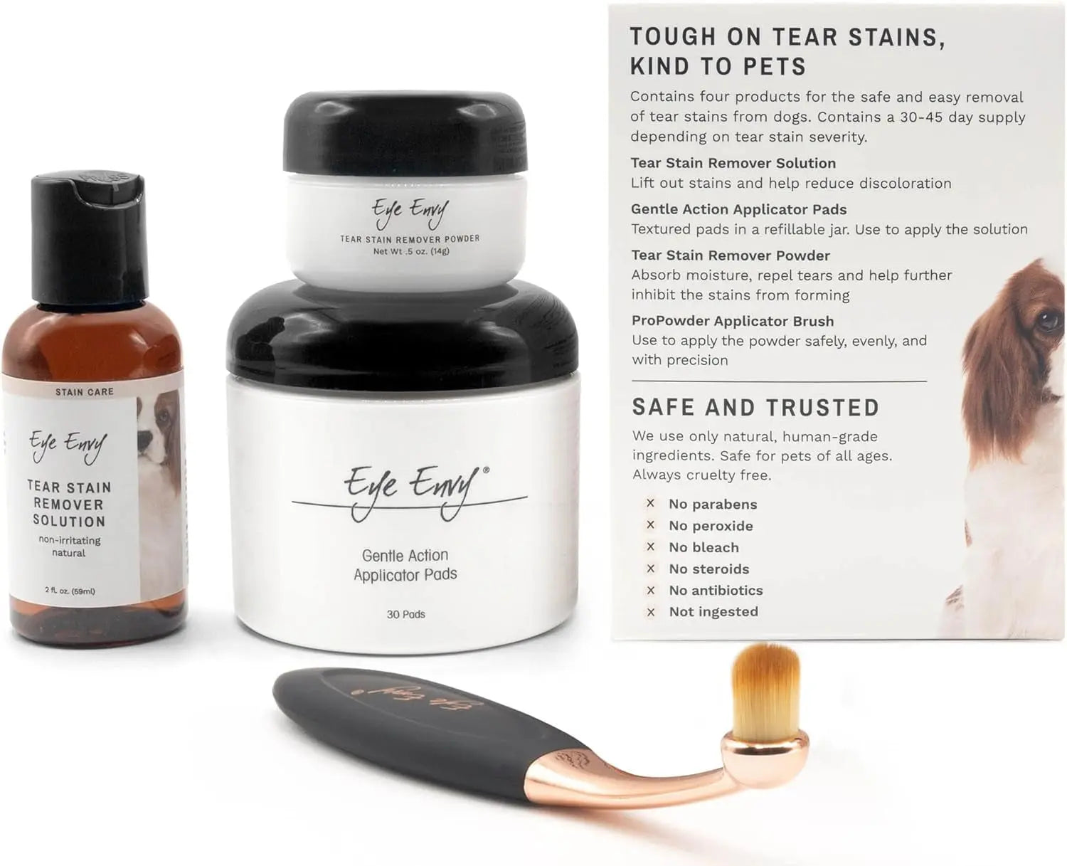 Eye Envy Dog Tear Stain Remover Kit w Brush Pads Powder 30–45 Day