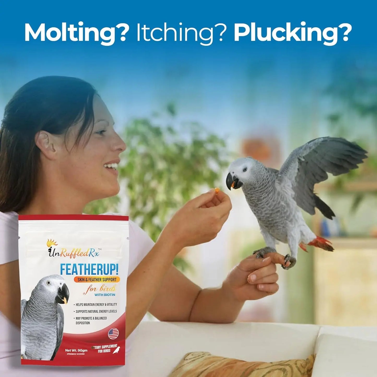 FeatherUp Bird Vitamins with Biotin & Calcium for Feather Growth 90g