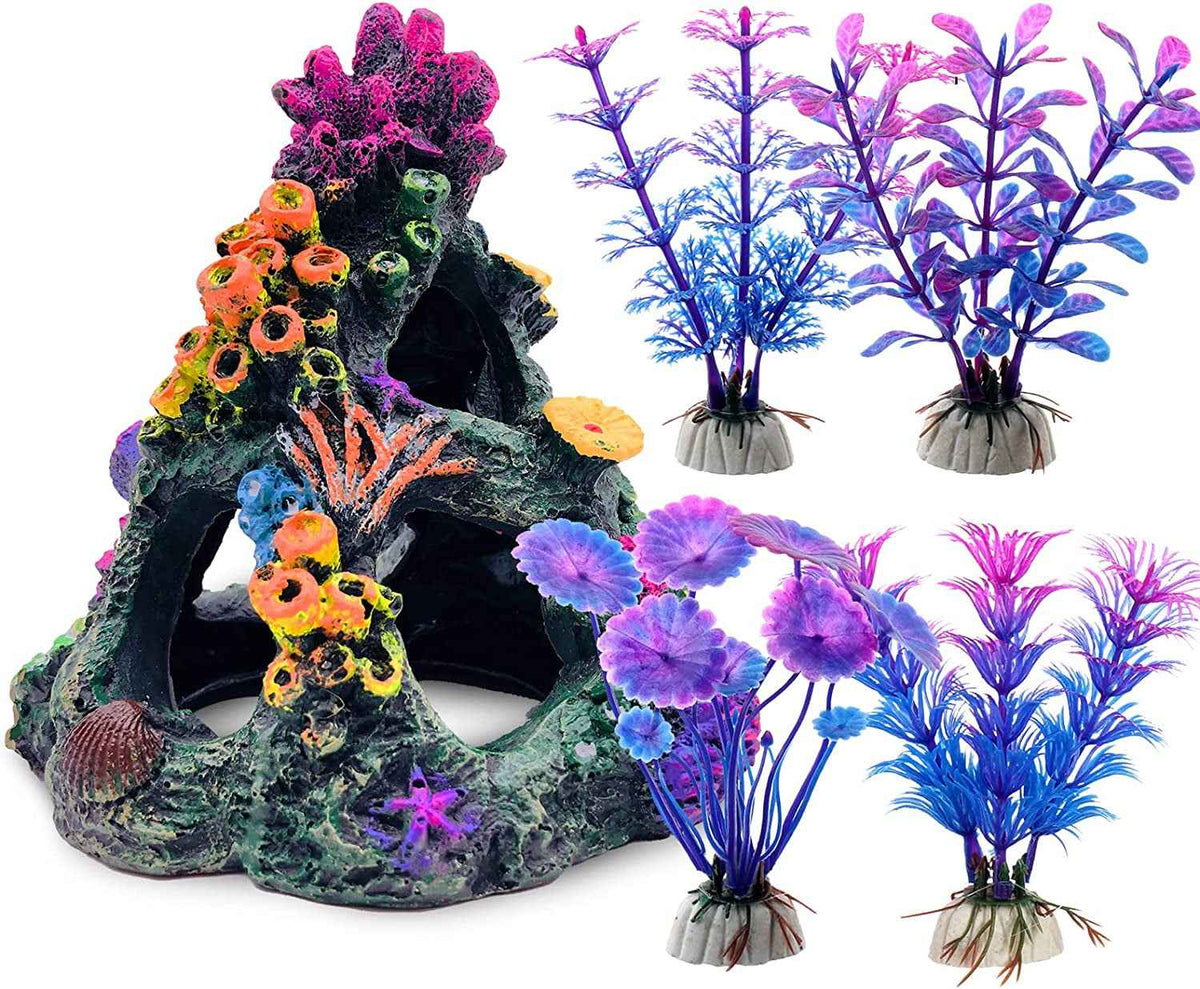 Fish Tank Decoration Coral Reef Set Aquarium Ornament Cave Plants Betta Decor