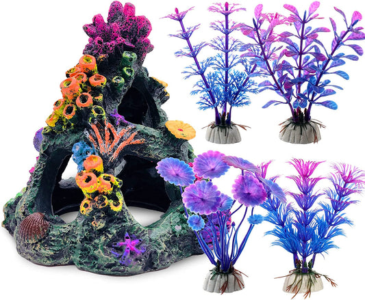 Fish Tank Decoration Coral Reef Set Aquarium Ornament Cave Plants Betta Decor Default Title