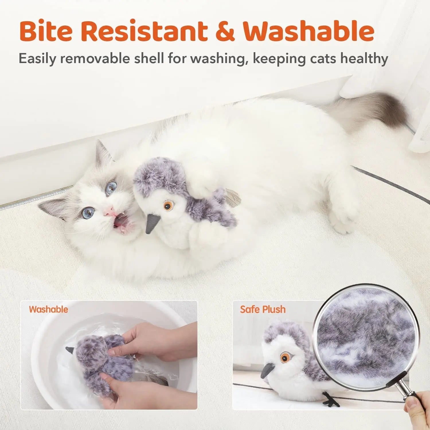 Flapping Bird Cat Toy Rechargeable Chirping Catnip 4in