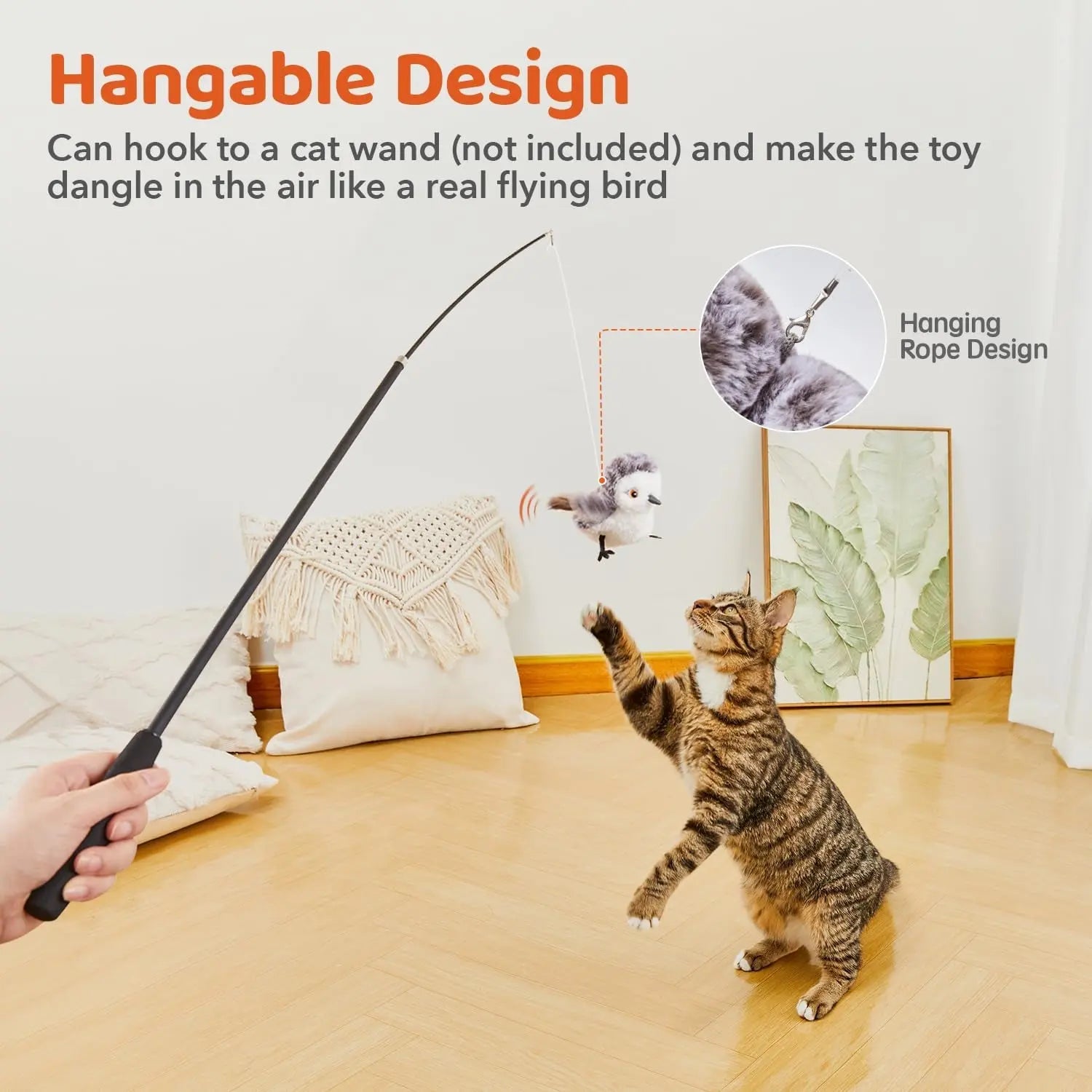 Flapping Bird Cat Toy Rechargeable Chirping Catnip 4in