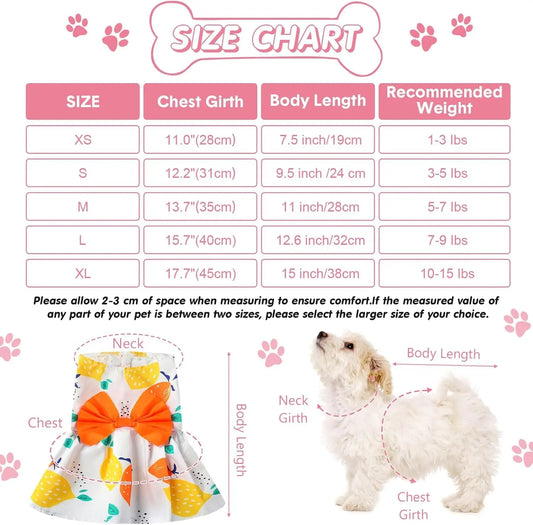 Floral Dog Dress Set Bow Summer Puppy Skirt Outfit Small Dogs Cats 5 Pack