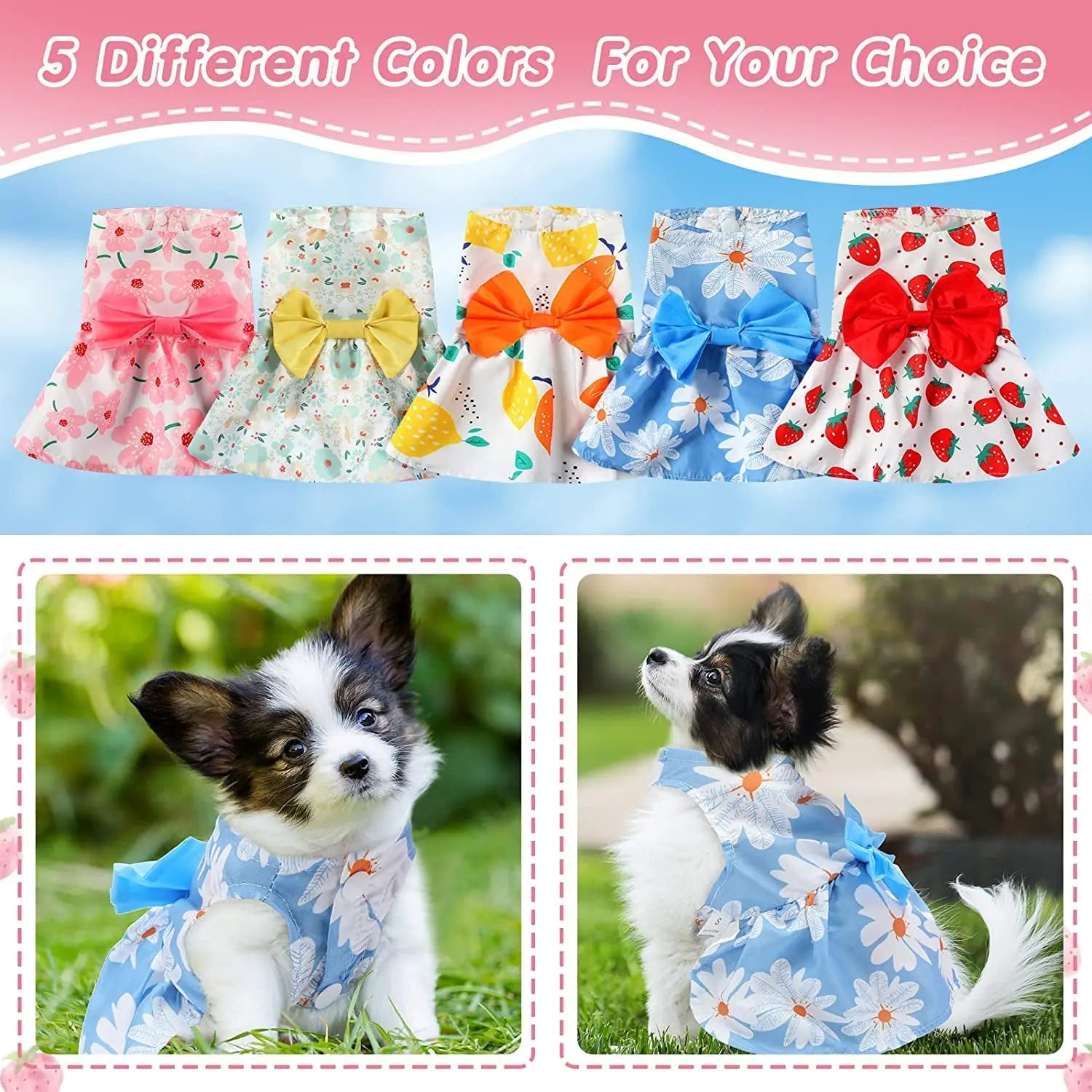 Floral Dog Dress Set Bow Summer Puppy Skirt Outfit Small Dogs Cats 5 Pack